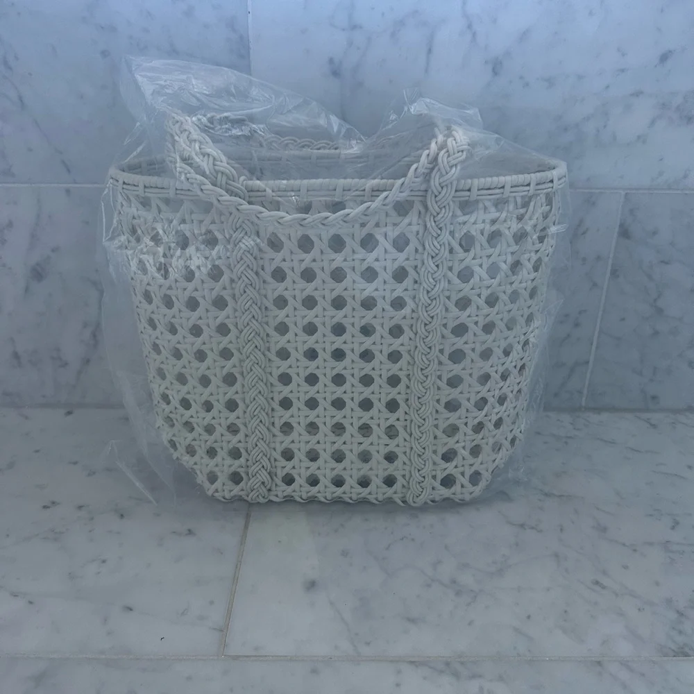 NWT Bembien small Jolene tote bag woven plastic purse white pearl - Picture 2 of 6